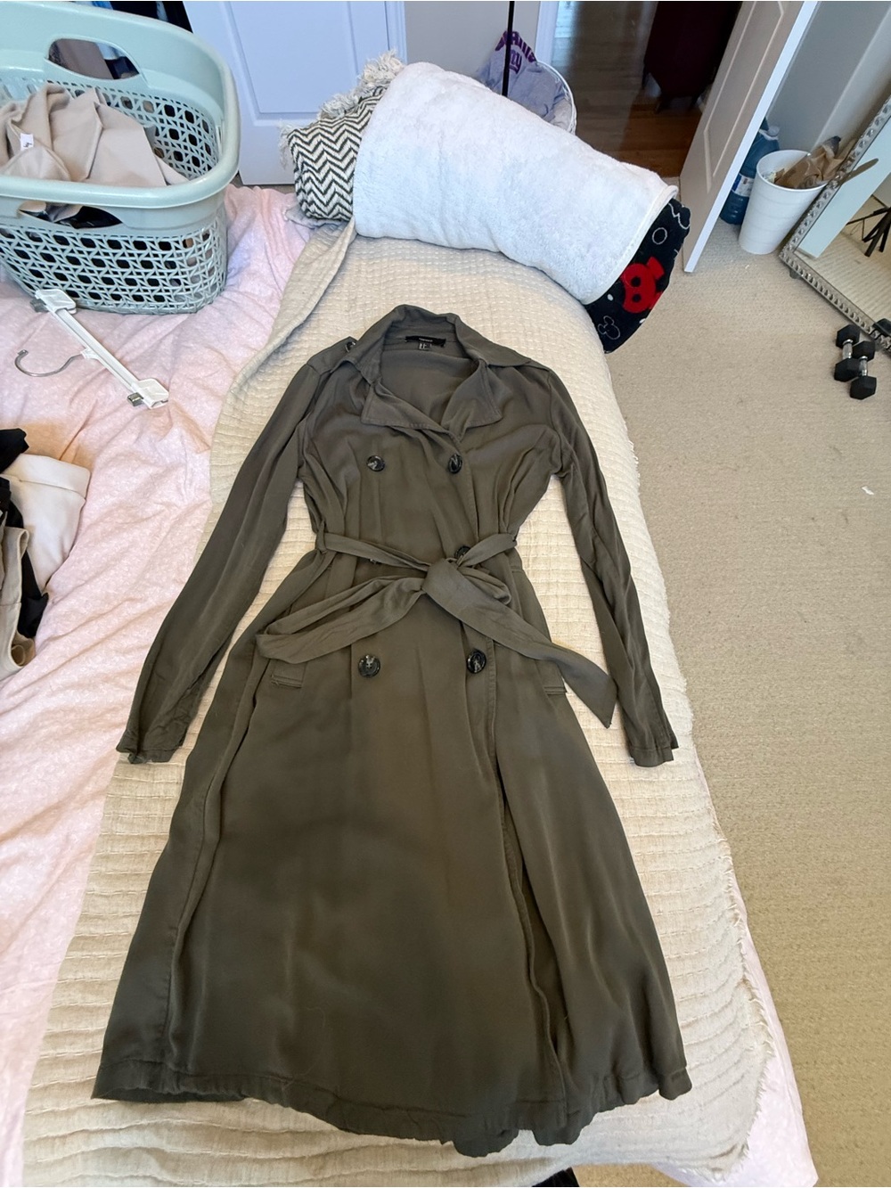 Olive Green Trench Coat with Belt